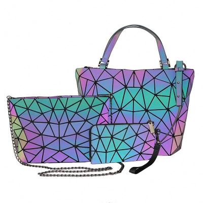 China Lady Geometric 3 PCs Luminous Bag Sets 2020 Ladies Girls Cross - Body Bags For Women Purses Luxury Handbags for sale