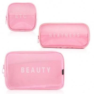 China Custom Eco-Friendly Logo Small Nylon Mesh Drawstring Makeup Lipsticks Cosmetic Cosmetic Mirror Brushes Organizer Bag for sale