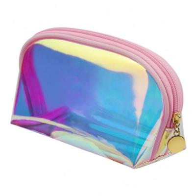 China Factory Wholesale Eco-friendly Holographic Transparent Rainbow Girl Makeup Velvet Velvet TPU Cosmetic Bag Laser for sale