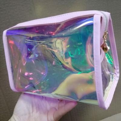 China For Travel Holographic Iridescent Toiletry Girl PVC Cosmetic Bag For Skin Care Beauty Makeup Pouch for sale