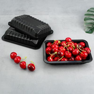 China Disposable Factory Price Customized Rectangular Food Grade Black Container Trays Fresh Fruit Plastic Packaging Tray for sale