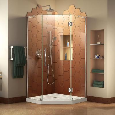 China Modern Rectangular Bathroom Walk In Shower Room Glass Corner Sliding Neo-Angle Frameless Shower Enclosure for sale