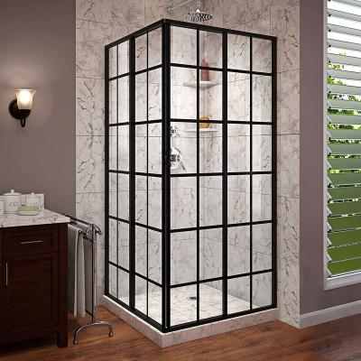 China Modern Style Bathroom Sliding Glass Shower Enclosure With Black Aluminum Frame Shower Enclosure Part for sale