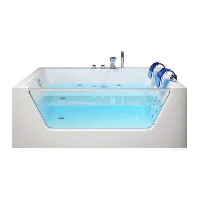 China Adult Rectangular Smart Spa Bathtub Double Headrest 2 Body Massager Comfy LED Person Bathtub for sale