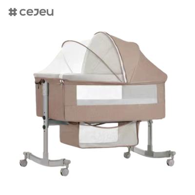 Китай with Wheels, Cot with Mattress, Adjustable Bassinet, Side Bed, with Storage Basket, Mosquito Net, Foldable Portable Baby продается