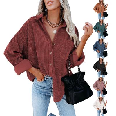 China Regular Women's Sleeve Striped Autumn Winter New Casual Solid Color Tops Corduroy Shirt Coat 2021 Casual Loose Shirt Women for sale