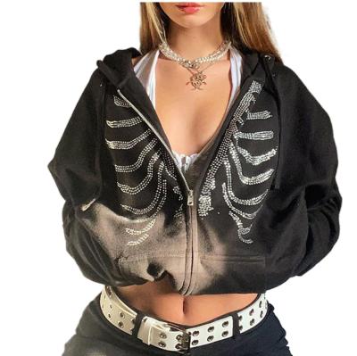 China 2021 New Arrival Loose Sweater Autumn And Winter Street Trend Leisure Hoodie Viable Crystal Hoodie Hot Drill Zipper for sale