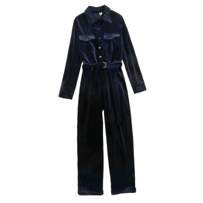 China 2021 New Autumn And Winter Slim High Waist QUICK DRY Long Sleeve Elastic Pants Casual Wide Leg Women's Gold Velvet Leg Blue Overalls for sale