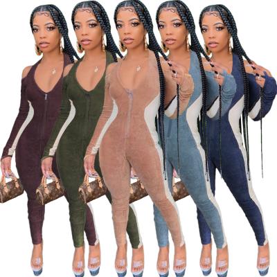 China Anti-pilling 2022 Spring and Zipper Nightclub Autumn Women Velvet Halter Neck Stretch Top Quilting Overalls for sale