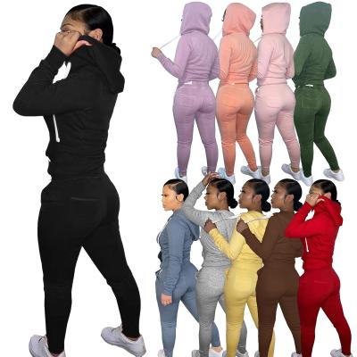 China 2021 Autumn And Winter Oversized Plush Hooded Women's Casual Sweater Sports Two-piece Suit for sale