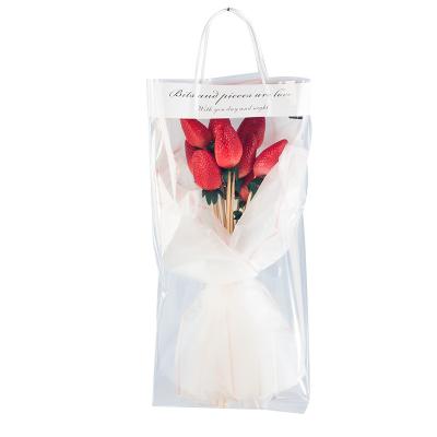 China Recycled Materials Clear Custom Plastic Bags For Flower Waterproof Pink Plastic Package Bag Flower Gift Opp Biodegradable Plastic Bags With Handle for sale