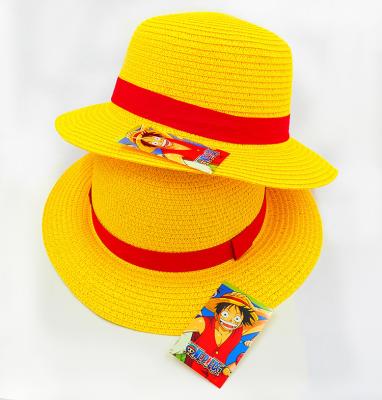 China Halloween Party Anime Striped Japanese Luffy Costume ONE PIECE Fashion Cosplay Beach Unisex Big Sun Visor Sun Straw Hat for sale