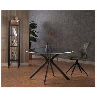 China Industrial Expansive Dining Table Set Round MDF Minimalist Tables Modern Kitchen And Chairs Black Glass for sale