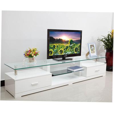 China Modern Home Modern Furniture TV Stand Glass Showcase Tempered With White High Gloss MDF for sale