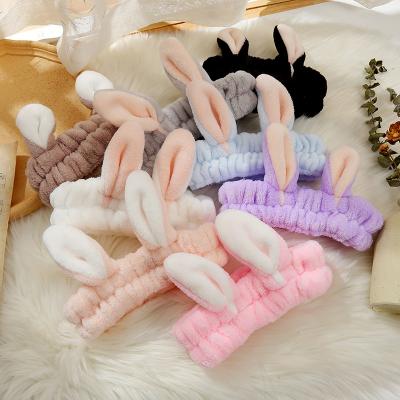 China Custom Comfy Shower Headband For Facial Washing Spa Coral Fleece Rabbit Hair Band Face Makeup Headband Headband for sale