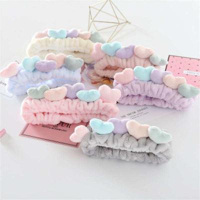 China Coral Fleece Shower Washing Face Makeup Headband Heart Hair Band Women Makeup Comfortable Soft Headband Facial Accessories Soft Head Wraps for sale