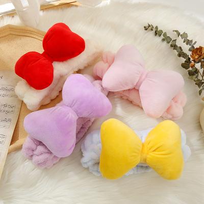 China Big Comfy Bow Terry Cloth Headbands For Women Colorful Soft Coral Fleece Shower Washing Face Hair Bands Accessories for sale