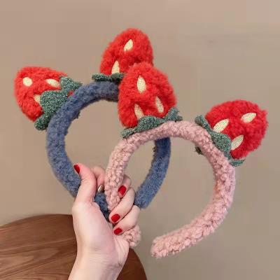 China Cozy New Design Cute Strawberry Rabbit Ear Headband For Girls Gifts Soft Fleece Hair Circle Headbands Women Hair Accessories for sale