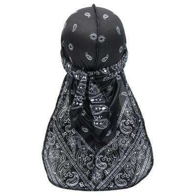 China Designer Tailored Silky Scarf Hat Headwear Customization New Fashion Durag Hats Unisex Wholesale Multifunctional Bandana Long Turban for sale