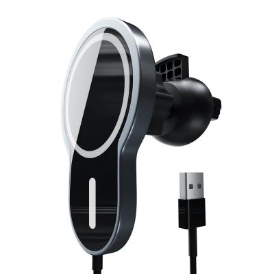 China Magnetic Wireless Connection 15W Car Charger Mount For iPhone 13 12 Mini Pro Max Wireless Charging Phone Holder Stand for sale