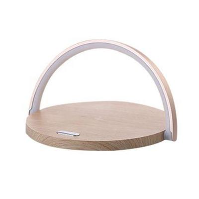 China With LED Lamp Fashion Top Design S21 2 in 1 Wooden Night Light Rainbow Qi Stand Table Lamp Phone 10W Fast Charging Wireless Charger Stand for sale