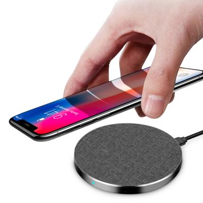 China With LED Indicator Function Factory Wholesale Jean Fabric Aluminum Alloy Qi Certificate FCC CE Rosh 7.5W 10W Fast Round Wireless Charger Protection for sale