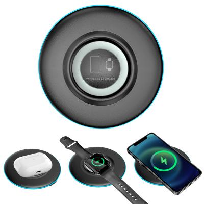 China QI Charging 2 in1 Desktop 15W Fast Charging Qi LED Ring Light Wireless Charger Pad for iphone 13 power bank for iwatch for sale