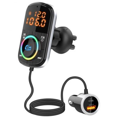 China With Multi-Function Hands-free FM Transmitter Car MP3 Player Car USB Charger Palladium Charging QC3.0 Wireless FM Transmission With Ambient Light for sale