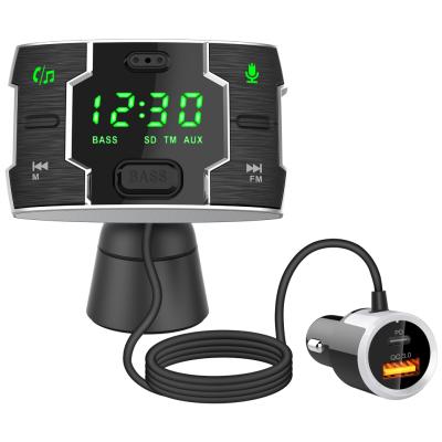 China With PD 18W QC3.0 USB Charger Kit TF Card One Key Player FM Transmitter Auto Call FM Transmit Wake Up Dual USB Car Charger With Display LED for sale