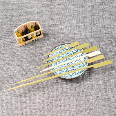 China Heat Resistance Wholesale BBQ Sushi Paddle Shape Fruit Picks Flat Bamboo Skewer for sale