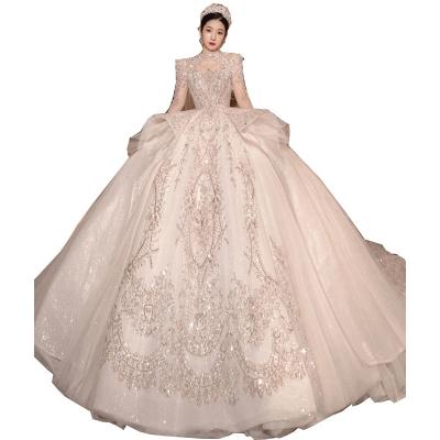 China Luxury Dry Cleaning Lace Beading Sexy High Neck Long Sleeve Wedding Dress Sale Fashion Women Custom Item Hot White Bride Dresses OEM Anti for sale