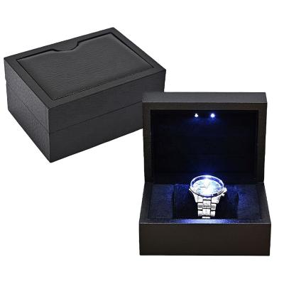 China Wholesale Leatherette Custom Watch Cases Watch Box Factory Watch Storage Display Packaging Box With Led Light for sale