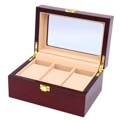 China Luxury Custom Made High Quality Wooden Three-compartment Leather Watch Case for sale