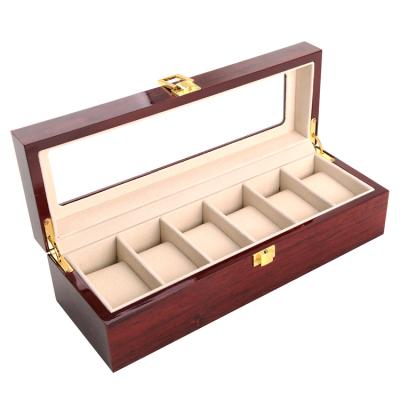 China Custom 6 Slots Clamshell Light Spray Paint Wood Wooden Watch Box for sale