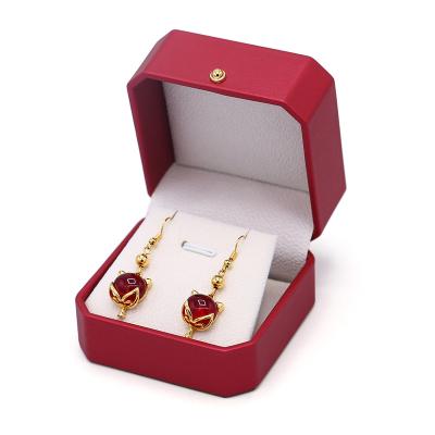 China Custom Made PU Leather Ring Pendant Earrings Box PU Leather Logo Octagonal Shape Red Color for sale