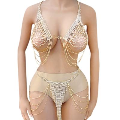 China Rhinestone Luxury Sexy Woman Body Chain Jewelry Bikini For Women Beach Bikini Set Chain Gold Silver Rhinestone Sexy Jewelry Lingerie for sale