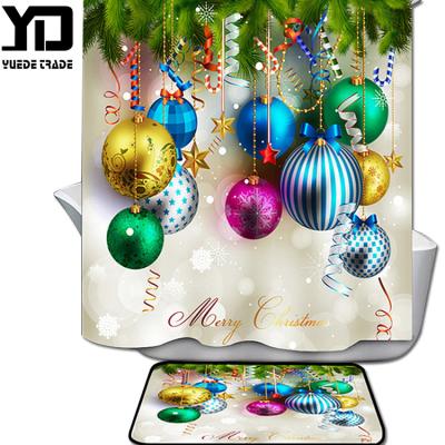 China Newly Design Sustainable Polyester Fabric Waterproof Shower Curtain Christmas Shower Curtain Set For Bathroom for sale