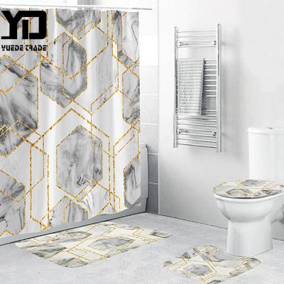 China Sustainable Price Cheap Marble Printing Polyester Fabric Shower Curtain With Drapery In Low Price for sale