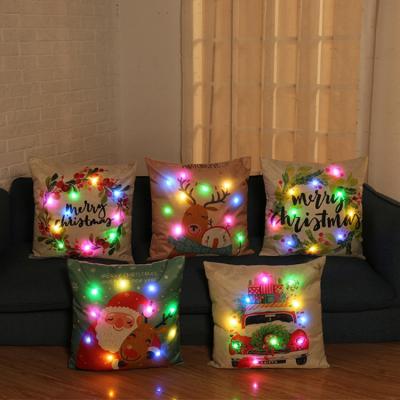 China Christmas Sale Anti-pilling Pillowcase Pillow Case Square Warm LED Cushion Cover Luminous Cushion Cover for sale