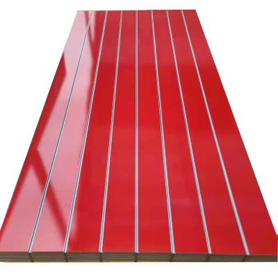 China 17mm high gloss moisture proof slatwall MDF slotted plywood slat wall panel for sale