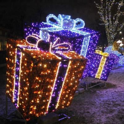 China Outdoor 3D Pattern Light Festival Decoration Christmas Led Gift Box House Light Pattern Lighting for sale