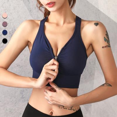 China Anti-Bacterial Pink V-neck zipper seamless sports bra high quality sport bras high support supportive sport bra top fitness plain co for sale