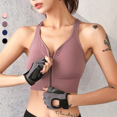 China Sweat-Wicking wacoal sports bra seamless ribbed zipper cross back sports bra high impact sports bra for women for sale