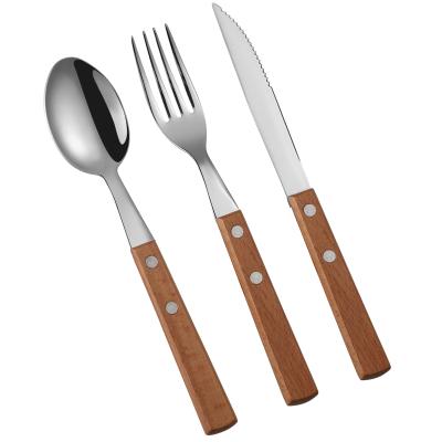 China Kitchen Sustainable Cutlery Set Spoon Knife And Fork Wholesale Stainless Steel Flatware Set 304 Stainless Steel+wooden Handle Accepatable for sale