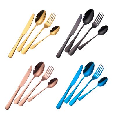 China Viable Cutlery Set Spoon Knife and Fork For Dinner Restaurant Silverware Set Titanium Plated Stainless Steel Flatware Accepatable Sets for sale