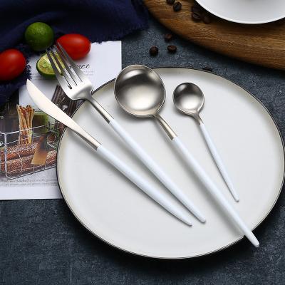 China Viable Thicken Portugal Stainless Steel Flatware Set Restaurant Flatware Set Color Handle Silverware Set for sale