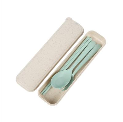 China Sustainable Wheat Straw Cutlery Reusable Wheat Straw Spoon Chopstick Fork Portable Cutlery Set for Travel for sale