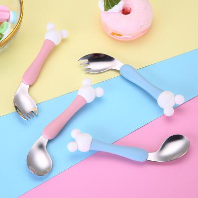 China Sustainable Toddler Self Feeding Learning Spoon and Fork Baby Training Spoon and Fork 2 Packs with Travel Case Baby Cutlery for sale