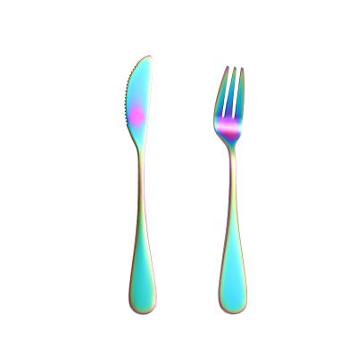 China Sustainable Titanium Plated Stainless Steel Spoon And Fork Set, Cutlery Set For Salad Moon Cake Dessert Pizza Flatware Set for sale