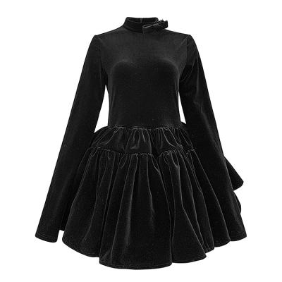 China Luxury Elegant Casual Breathable Velvet Ladies Cocktail Party Evening Wear Long Sleeve Velvet Black Mini Dress For Women Prom for sale